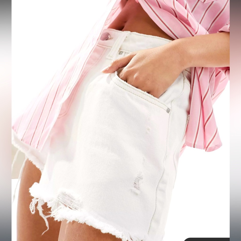 White Ripped High Waisted Denim Shorts